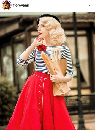 "Rita" Swing Skirt in Red with Ivory Detailing, Classic 1940s Vintage Style - CC41, Goodwood Revival, Twinwood Festival, Viva Las Vegas Rockabilly Weekend Rock n Romance The Seamstress of Bloomsbury