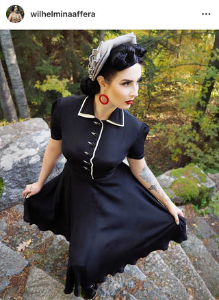 "Mae" Tea Dress in Black with Cream Contrasts, Classic 1940s Vintage Style - CC41, Goodwood Revival, Twinwood Festival, Viva Las Vegas Rockabilly Weekend Rock n Romance The Seamstress of Bloomsbury