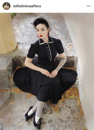 "Mae" Tea Dress in Black with Cream Contrasts, Classic 1940s Vintage Style - CC41, Goodwood Revival, Twinwood Festival, Viva Las Vegas Rockabilly Weekend Rock n Romance The Seamstress of Bloomsbury