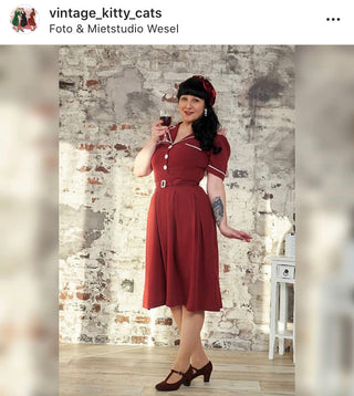 The "Kitty" Shirtwaister Dress in Wine with Contrast Ric-Rac, True Late 40s Early 1950s Vintage Style - CC41, Goodwood Revival, Twinwood Festival, Viva Las Vegas Rockabilly Weekend Rock n Romance Rock n Romance