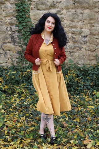 The "Loopy-Lou" Shirtwaister Dress in Mustard with Contrast RicRac, True 1950s Vintage Style - CC41, Goodwood Revival, Twinwood Festival, Viva Las Vegas Rockabilly Weekend Rock n Romance Rock n Romance