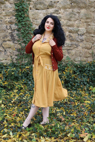 The "Loopy-Lou" Shirtwaister Dress in Mustard with Contrast RicRac, True 1950s Vintage Style - CC41, Goodwood Revival, Twinwood Festival, Viva Las Vegas Rockabilly Weekend Rock n Romance Rock n Romance