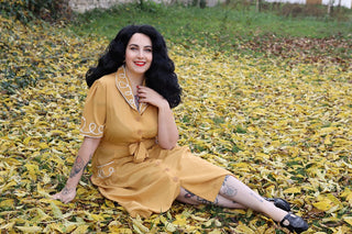 The "Loopy-Lou" Shirtwaister Dress in Mustard with Contrast RicRac, True 1950s Vintage Style - CC41, Goodwood Revival, Twinwood Festival, Viva Las Vegas Rockabilly Weekend Rock n Romance Rock n Romance