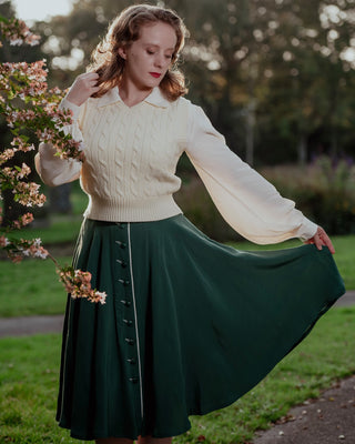 "Rita" Swing Skirt in Green with Ivory Detailing, Classic 1940s Vintage Style - CC41, Goodwood Revival, Twinwood Festival, Viva Las Vegas Rockabilly Weekend Rock n Romance The Seamstress of Bloomsbury