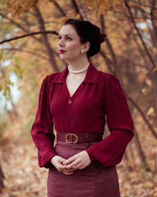 Poppy Long Sleeve Blouse in Wine, Authentic & Classic 1940s True Vintage Style - CC41, Goodwood Revival, Twinwood Festival, Viva Las Vegas Rockabilly Weekend Rock n Romance The Seamstress Of Bloomsbury