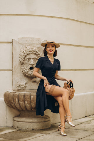 "Peggy" Wrap Dress in French Navy, Classic 1940s Vintage Style - CC41, Goodwood Revival, Twinwood Festival, Viva Las Vegas Rockabilly Weekend Rock n Romance The Seamstress of Bloomsbury