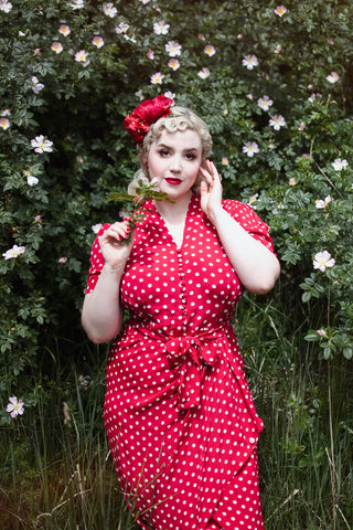 "Mabel" Dress in Red Polka , A Classic 1940s Inspired Vintage Style - CC41, Goodwood Revival, Twinwood Festival, Viva Las Vegas Rockabilly Weekend Rock n Romance The Seamstress of Bloomsbury