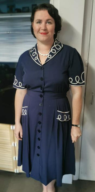 The "Loopy-Lou" Shirtwaister Dress in Navy with Contrast RicRac, True 1950s Vintage Style - CC41, Goodwood Revival, Twinwood Festival, Viva Las Vegas Rockabilly Weekend Rock n Romance Rock n Romance