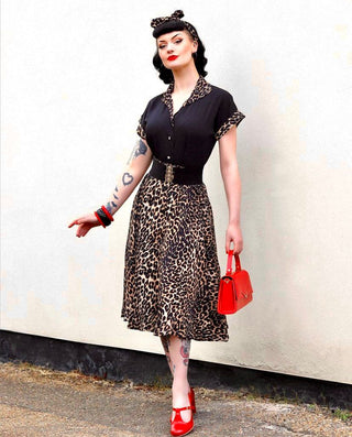 The "Beverly" Button Front Full Circle Skirt with Pockets in Leopard Print, True 1950s Vintage Style - CC41, Goodwood Revival, Twinwood Festival, Viva Las Vegas Rockabilly Weekend Rock n Romance Rock n Romance