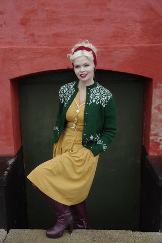 The "Kitty" Shirtwaister Dress in Mustard with Contrast Ric-Rac, True Late 40s Early 1950s Vintage Style - CC41, Goodwood Revival, Twinwood Festival, Viva Las Vegas Rockabilly Weekend Rock n Romance Rock n Romance