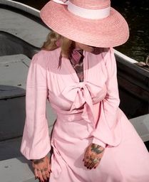 "Eva" Dress in Blossom Pink , Classic 1940's Style Long Sleeve Dress with Tie Neck - CC41, Goodwood Revival, Twinwood Festival, Viva Las Vegas Rockabilly Weekend Rock n Romance The Seamstress Of Bloomsbury