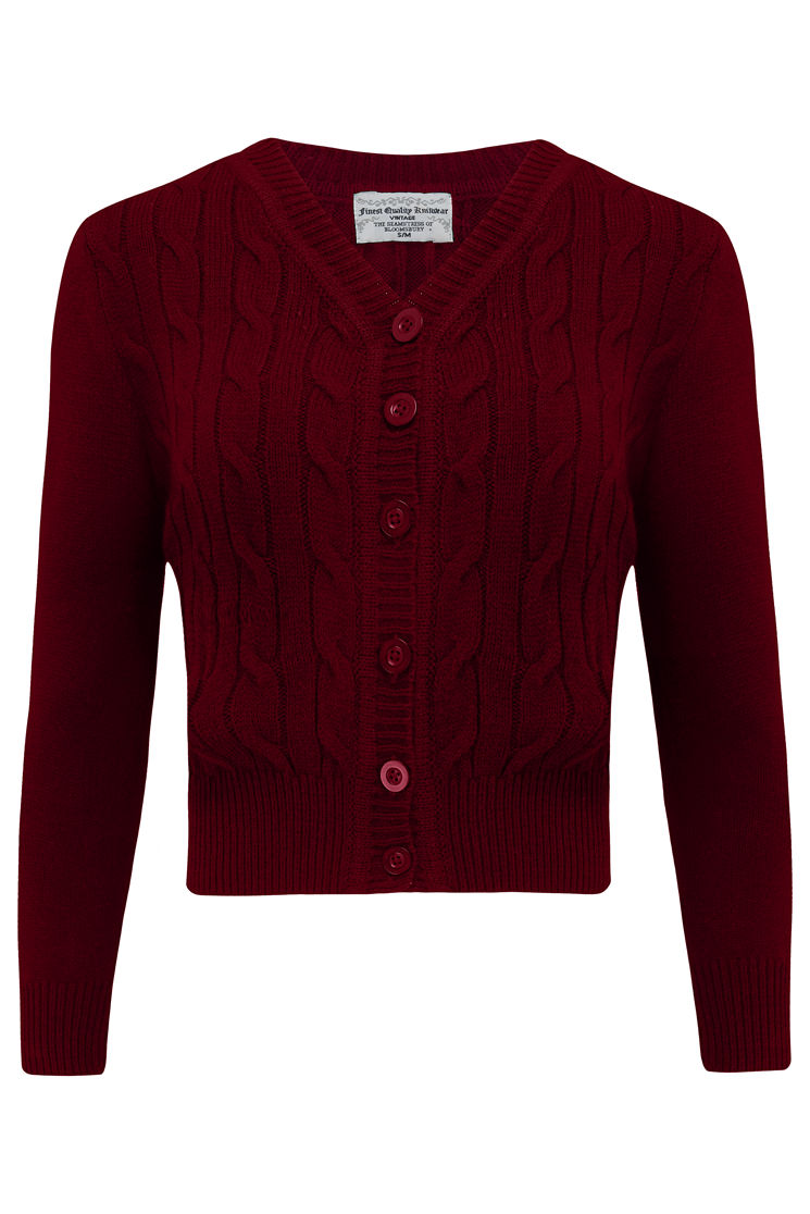 Cable Knit Cardigan in Wine, Stunning 1940s True Vintage Style – Rock n ...