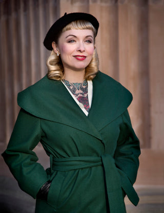 The "Monroe" Wrap Coat in Classic Green.. True & Authentic Late 1940s, Early 50s Vintage Style - CC41, Goodwood Revival, Twinwood Festival, Viva Las Vegas Rockabilly Weekend Rock n Romance Rock n Romance