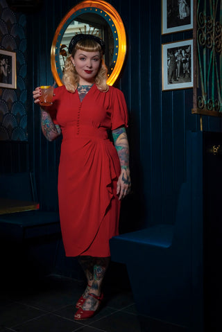 "Mabel" Dress in Solid Red, A Classic 1940s Inspired Vintage Style - CC41, Goodwood Revival, Twinwood Festival, Viva Las Vegas Rockabilly Weekend Rock n Romance The Seamstress of Bloomsbury