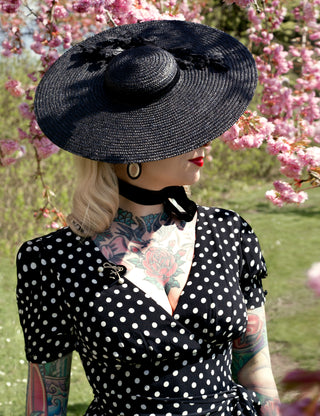 "Lilian" Dress in Black With White Polka dot , Classic & Authentic 1940s Vintage Style - CC41, Goodwood Revival, Twinwood Festival, Viva Las Vegas Rockabilly Weekend Rock n Romance The Seamstress Of Bloomsbury