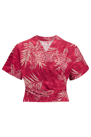 The "Darla" Short Sleeve Wrap Blouse in Ruby Palm Print, True Vintage Style - CC41, Goodwood Revival, Twinwood Festival, Viva Las Vegas Rockabilly Weekend Rock n Romance Rock n Romance