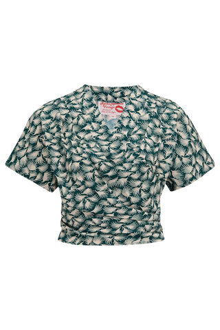 The "Darla" Short Sleeve Wrap Blouse in Green Whisp , True Vintage Style - CC41, Goodwood Revival, Twinwood Festival, Viva Las Vegas Rockabilly Weekend Rock n Romance Rock n Romance