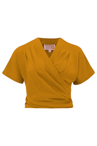 The "Darla" Short Sleeve Wrap Blouse in Mustard, True Vintage Style - CC41, Goodwood Revival, Twinwood Festival, Viva Las Vegas Rockabilly Weekend Rock n Romance Rock n Romance