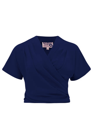 The "Darla" Short Sleeve Wrap Blouse in Navy, True Vintage Style - CC41, Goodwood Revival, Twinwood Festival, Viva Las Vegas Rockabilly Weekend Rock n Romance Rock n Romance