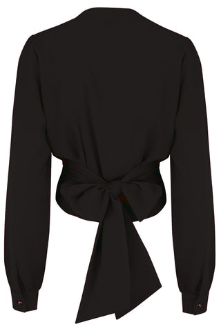 The "Darla" Long Sleeve Wrap Blouse in Black, True Vintage Style - CC41, Goodwood Revival, Twinwood Festival, Viva Las Vegas Rockabilly Weekend Rock n Romance Rock n Romance