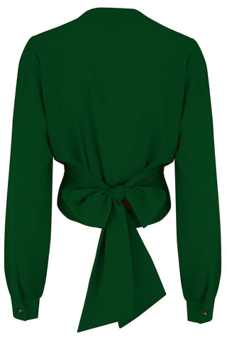 The "Darla" Long Sleeve Wrap Blouse in Green, True Vintage Style - CC41, Goodwood Revival, Twinwood Festival, Viva Las Vegas Rockabilly Weekend Rock n Romance Rock n Romance