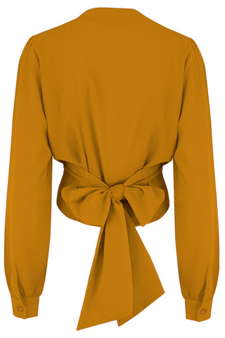 The "Darla" Long Sleeve Wrap Blouse in Mustard, True Vintage Style - CC41, Goodwood Revival, Twinwood Festival, Viva Las Vegas Rockabilly Weekend Rock n Romance Rock n Romance