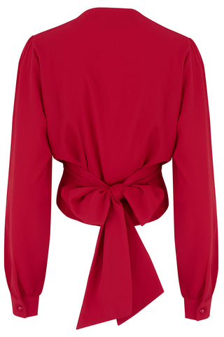 The "Darla" Long Sleeve Wrap Blouse in Red, True Vintage Style - CC41, Goodwood Revival, Twinwood Festival, Viva Las Vegas Rockabilly Weekend Rock n Romance Rock n Romance