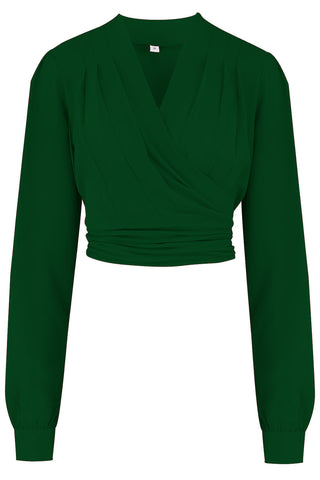 The "Darla" Long Sleeve Wrap Blouse in Green, True Vintage Style - CC41, Goodwood Revival, Twinwood Festival, Viva Las Vegas Rockabilly Weekend Rock n Romance Rock n Romance