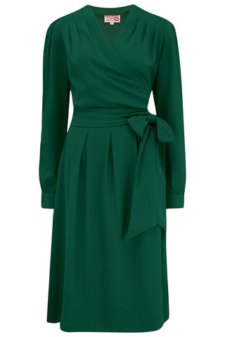 The "Evie" Long Sleeve Wrap Dress in Green, True & Authentic Late 1940s to Early 1950s Vintage Style - CC41, Goodwood Revival, Twinwood Festival, Viva Las Vegas Rockabilly Weekend Rock n Romance Rock n Romance