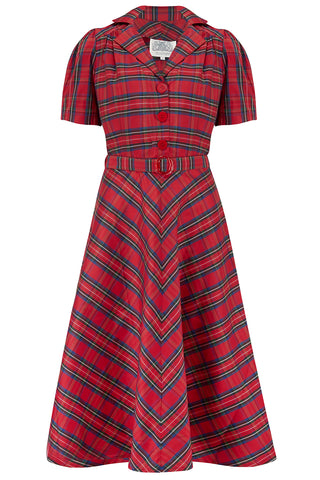 "Lisa" Tea Dress in Red Taffeta Tartan, Authentic 1940s Vintage Style - CC41, Goodwood Revival, Twinwood Festival, Viva Las Vegas Rockabilly Weekend Rock n Romance The Seamstress Of Bloomsbury