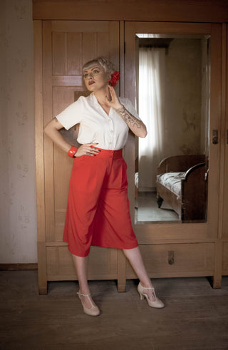 The "Sophia" Palazzo Culottes in Solid Red, Classic & Easy To Wear Vintage Inspired Style - CC41, Goodwood Revival, Twinwood Festival, Viva Las Vegas Rockabilly Weekend Rock n Romance Rock n Romance