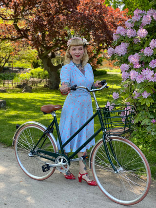 "Lisa Fit & Flare" Tea Dress in Powder Blue Rose Print, Authentic 1940s Vintage Style - CC41, Goodwood Revival, Twinwood Festival, Viva Las Vegas Rockabilly Weekend Rock n Romance The Seamstress Of Bloomsbury