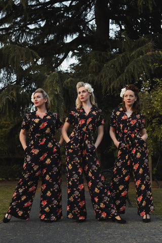 "Lauren" Siren Suit in Mayflower Plrint, Classic 1940s Vintage Holywood Style Inspired - CC41, Goodwood Revival, Twinwood Festival, Viva Las Vegas Rockabilly Weekend Rock n Romance The Seamstress Of Bloomsbury