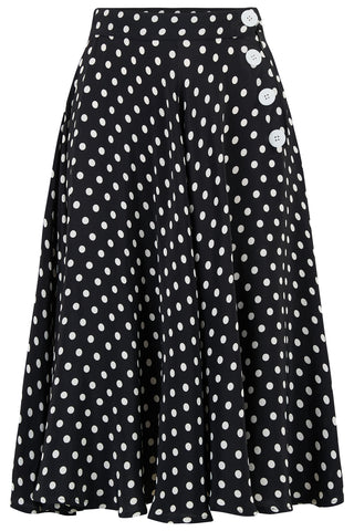 "Isabelle" Skirt in Black Polka Dot, Classic & Authentic 1940s Vintage Inspired Style - True and authentic vintage style clothing, inspired by the Classic styles of CC41 , WW2 and the fun 1950s RocknRoll era, for everyday wear plus events like Goodwood Revival, Twinwood Festival and Viva Las Vegas Rockabilly Weekend Rock n Romance The Seamstress Of Bloomsbury