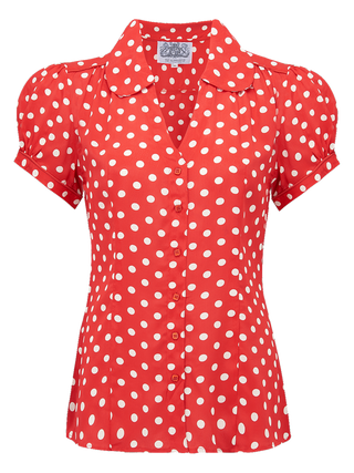 "Judy" Blouse in Red with Polka Spot , Classic 1940s Inspired Style - CC41, Goodwood Revival, Twinwood Festival, Viva Las Vegas Rockabilly Weekend Rock n Romance The Seamstress Of Bloomsbury