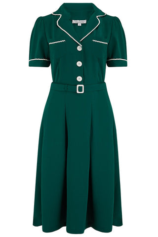 The "Kitty" Shirtwaister Dress in Green with Contrast Ric-Rac, True Late 40s Early 1950s Vintage Style - CC41, Goodwood Revival, Twinwood Festival, Viva Las Vegas Rockabilly Weekend Rock n Romance Rock n Romance