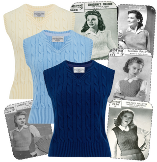 Cable Knit Slipover in Sky Blue, Stunning 1940s True Vintage Style - CC41, Goodwood Revival, Twinwood Festival, Viva Las Vegas Rockabilly Weekend Rock n Romance The Seamstress Of Bloomsbury