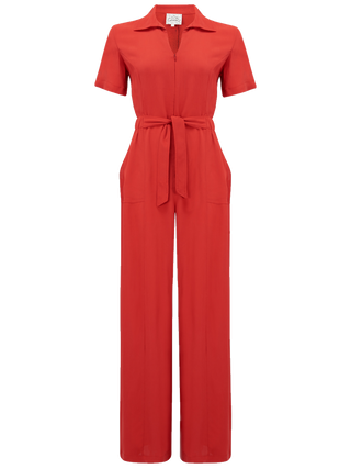 "Lauren" Siren Jump Suit in Solid Red, Classic 1940s Vintage Style - CC41, Goodwood Revival, Twinwood Festival, Viva Las Vegas Rockabilly Weekend Rock n Romance The Seamstress Of Bloomsbury