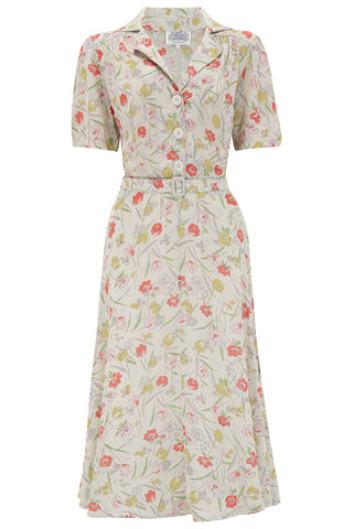 "Lisa" Tea Dress In Georgette - Poppy Print , Authentic 1940s Vintage Style - CC41, Goodwood Revival, Twinwood Festival, Viva Las Vegas Rockabilly Weekend Rock n Romance The Seamstress Of Bloomsbury