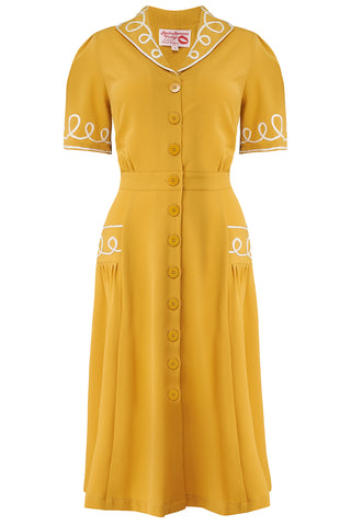 The "Loopy-Lou" Shirtwaister Dress in Mustard with Contrast RicRac, True 1950s Vintage Style - CC41, Goodwood Revival, Twinwood Festival, Viva Las Vegas Rockabilly Weekend Rock n Romance Rock n Romance