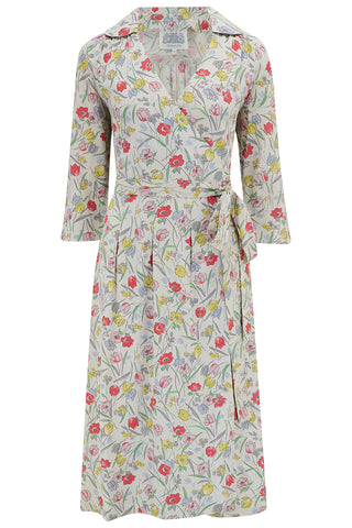 "Loretta" Wrap Tea Dress in Poppy Print, Classic 1940s Vintage Style - CC41, Goodwood Revival, Twinwood Festival, Viva Las Vegas Rockabilly Weekend Rock n Romance The Seamstress Of Bloomsbury