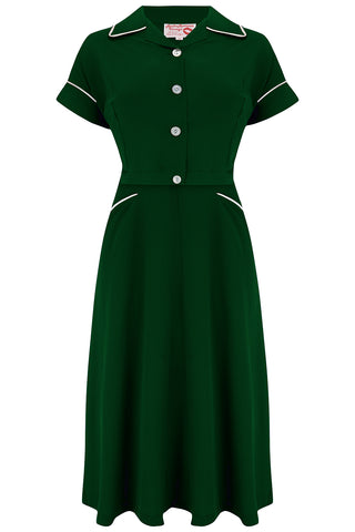 The "Lucille" 2pc Sweetheart Dress & Bolero Set In Green & Ivory Contrast, True Late 1940s - Early 50s Vintage Style - CC41, Goodwood Revival, Twinwood Festival, Viva Las Vegas Rockabilly Weekend Rock n Romance Rock n Romance