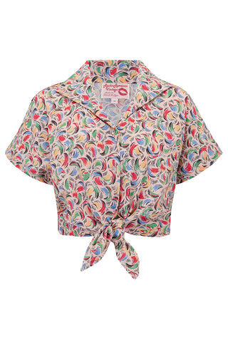 Tuck in or Tie Up "Maria" Blouse in Tutti Frutti Print , True Authentic 1950s Style - True and authentic vintage style clothing, inspired by the Classic styles of CC41 , WW2 and the fun 1950s RocknRoll era, for everyday wear plus events like Goodwood Revival, Twinwood Festival and Viva Las Vegas Rockabilly Weekend Rock n Romance Rock n Romance