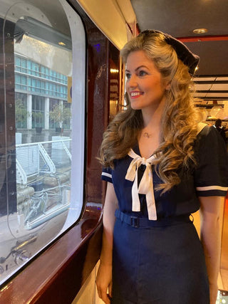 Patti 1940s Nautical Sailor Dress in Navy, Authentic true vintage style - CC41, Goodwood Revival, Twinwood Festival, Viva Las Vegas Rockabilly Weekend Rock n Romance The Seamstress Of Bloomsbury