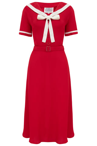 Patti 1940s Nautical Sailor Dress in Red, Authentic true vintage style - CC41, Goodwood Revival, Twinwood Festival, Viva Las Vegas Rockabilly Weekend Rock n Romance The Seamstress Of Bloomsbury