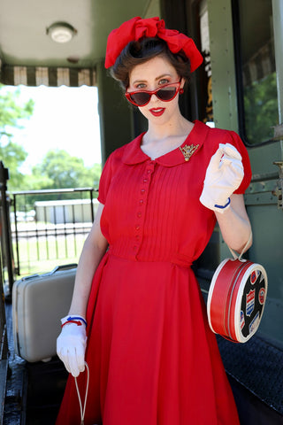 "Dorothy" Swing Dress in Pilliar Box Red, A Classic 1940s Inspired Vintage Style - CC41, Goodwood Revival, Twinwood Festival, Viva Las Vegas Rockabilly Weekend Rock n Romance The Seamstress Of Bloomsbury