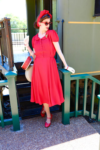 "Dorothy" Swing Dress in Pilliar Box Red, A Classic 1940s Inspired Vintage Style - CC41, Goodwood Revival, Twinwood Festival, Viva Las Vegas Rockabilly Weekend Rock n Romance The Seamstress Of Bloomsbury