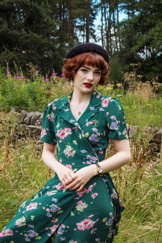 "Peggy Wrap Dress Green Mayflower Print , Classic 1940s True Vintage Style - CC41, Goodwood Revival, Twinwood Festival, Viva Las Vegas Rockabilly Weekend Rock n Romance The Seamstress of Bloomsbury