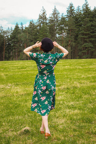 "Peggy Wrap Dress Green Mayflower Print , Classic 1940s True Vintage Style - CC41, Goodwood Revival, Twinwood Festival, Viva Las Vegas Rockabilly Weekend Rock n Romance The Seamstress of Bloomsbury