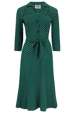 Polly Dress CC41 in Green Ditzy , Classic 1940s True Vintage Style - CC41, Goodwood Revival, Twinwood Festival, Viva Las Vegas Rockabilly Weekend Rock n Romance The Seamstress of Bloomsbury